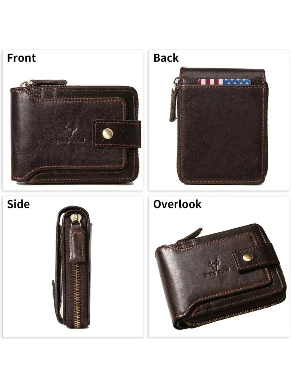 RFID Blocking Leather Bifold Wallet for Men - Zipper, ID Window, Coin Pocket